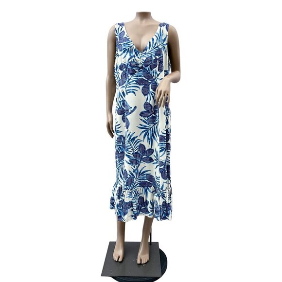 Hilo Hattie The Hawaiian Original Sleeveless Tropical V-Neck Maxi Dress Women L - Picture 1 of 10